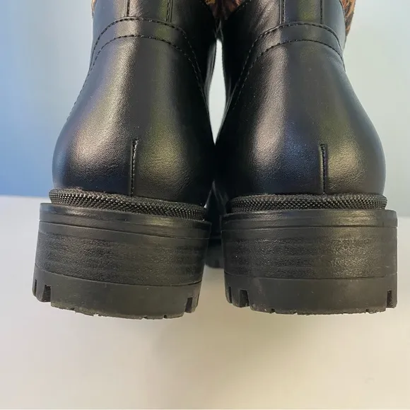 Nine West Wylie Black &amp; Leopard Combat Boots Size 8