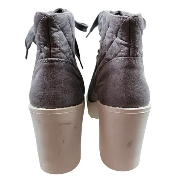 Nubikk Flore Montagne Quilted Grey Suede Leather Platform Ankle Boots In 7