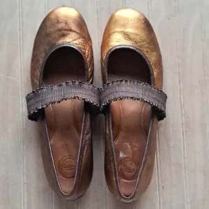 Nurture Seymore Leather Bronze Metallic Gold Comfort Ballet Ribbon Flats Sz 8