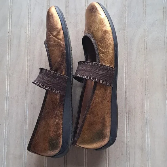 Nurture Seymore Leather Bronze Metallic Gold Comfort Ballet Ribbon Flats Sz 8