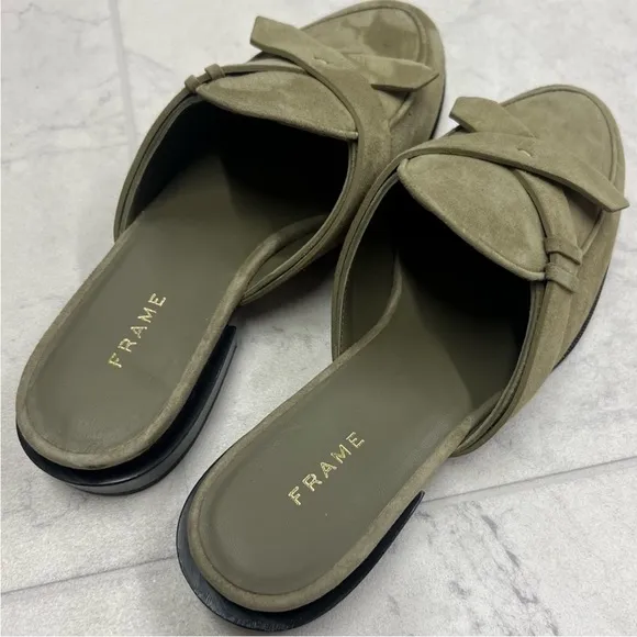 NWOB Frame Denim Olive Green Women's Suede Loafers Size 37/7