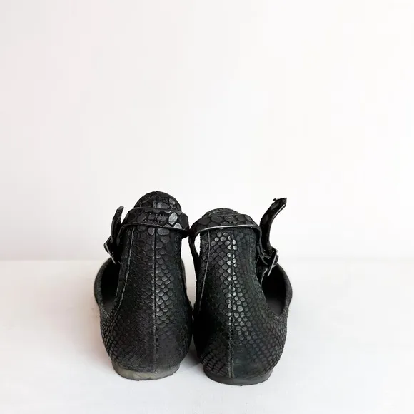 NWOB JOIE Temple Ballet Flats Black Snakeskin Ankle Strap Sz 39