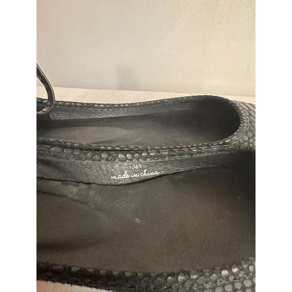 NWOB JOIE Temple Ballet Flats Black Snakeskin Ankle Strap Sz 39