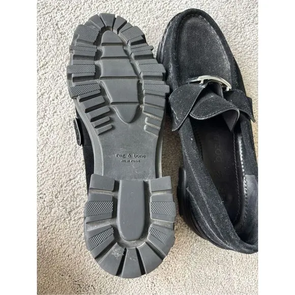 NWOB Rag &amp; Bone Shiloh 2.0 Loafers Lug Sole Black Suede Womens $425 Sz 9/39.5