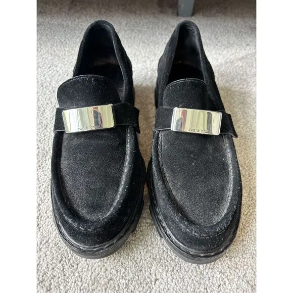 NWOB Rag &amp; Bone Shiloh 2.0 Loafers Lug Sole Black Suede Womens $425 Sz 9/39.5
