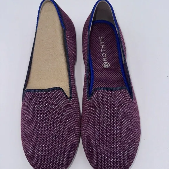 NWOB Rothy’s Kids Loafer Mulberry Glitter Round Toe Flats Size 4