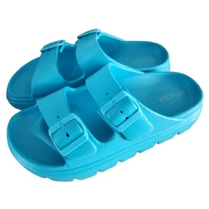 NWOB Top Moda Double Buckle Rubber Blue Slides Sandals Size 7