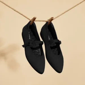 NWOB** Vivaia Lightweight Pointed-Toe Mary-Jane Flats Washable Black Size 40.5