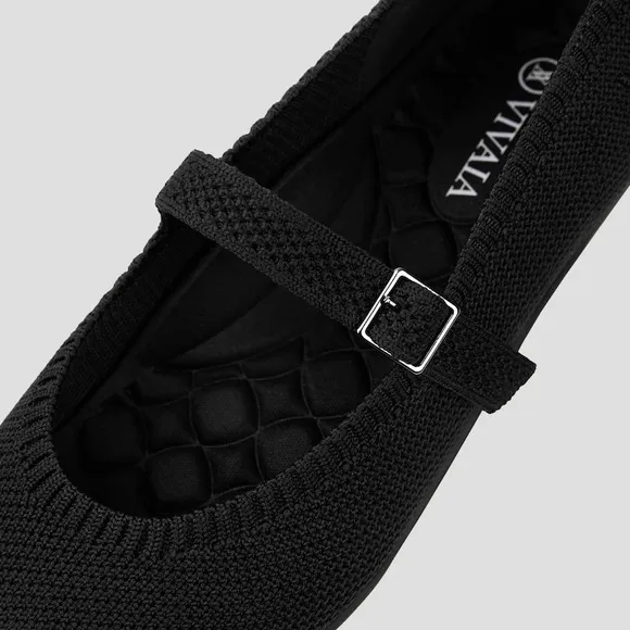 NWOB** Vivaia Lightweight Pointed-Toe Mary-Jane Flats Washable Black Size 40.5