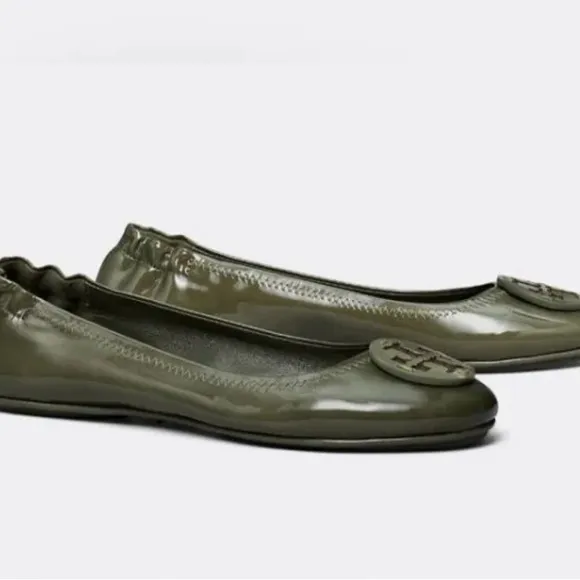 NWOB with dust bag TORY BURCH Minnie Travel Ballet Flats Patent Leather-Size 7.5