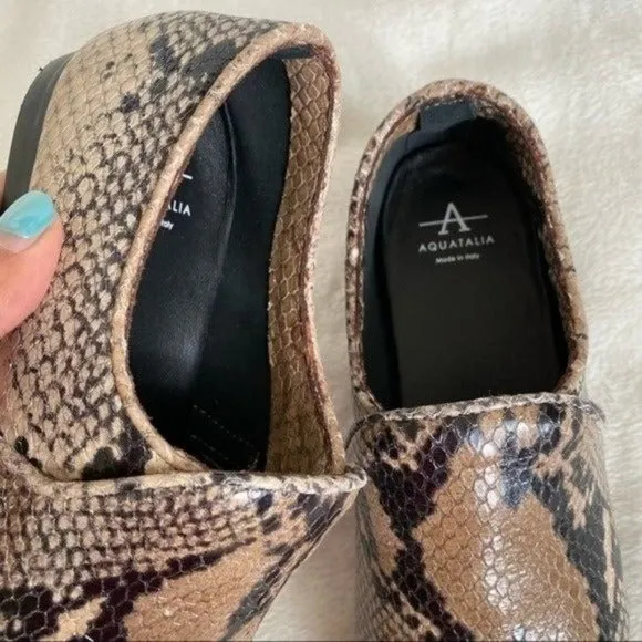 NWOT Aquatalia Revy Soft Nappa Flat Snake-Print Loafers Size 6.5