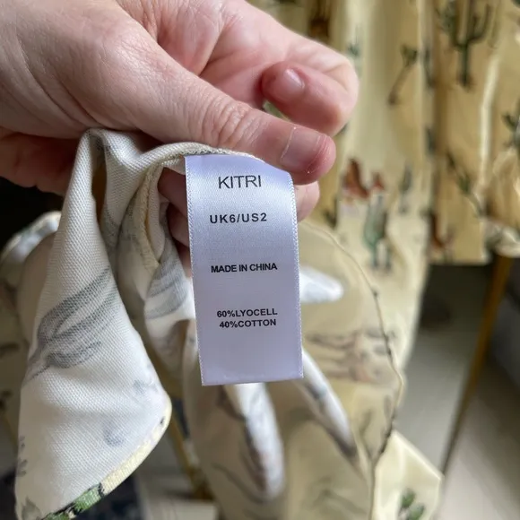 NWOT Jolene Joshua Tree Butter Yellow Print Shirred Western Print Dress