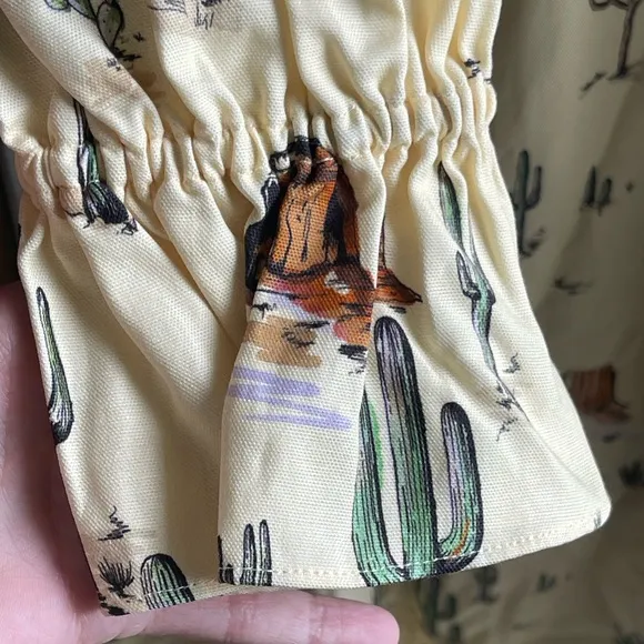 NWOT Jolene Joshua Tree Butter Yellow Print Shirred Western Print Dress