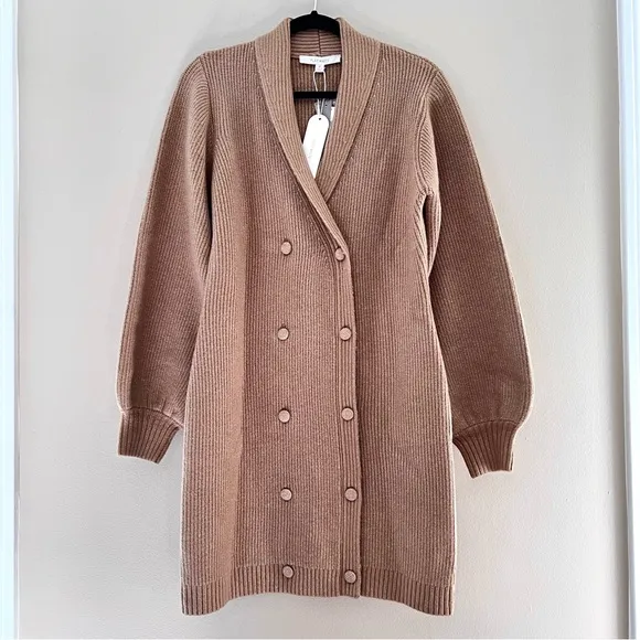 NWT Anthropologie Flat White Puff-Sleeved Sweater Tunic Dress