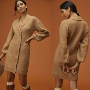 NWT Anthropologie Flat White Puff-Sleeved Sweater Tunic Dress