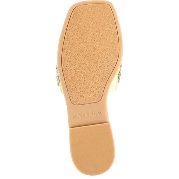 NWT Antonio Melani Dacie Satin Jeweled Flat Square Toe Slides Algae Green Size:7