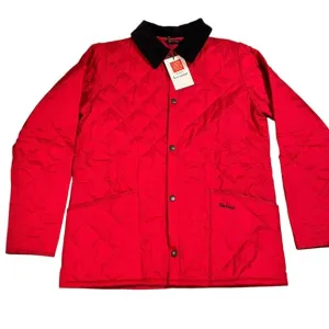 NWT Barbour Liddesdale Red Quilted Jacket Boy’s Size XXL 2XL 14 Corduroy Collar
