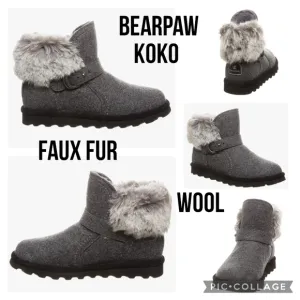 NWT BEARPAW Koko Cold-Weather Boots Gray Wool 9M 5&quot; Shaft #1186