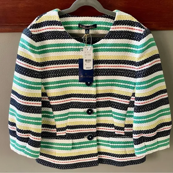 NWT Brooks Brothers Cotton Striped Woven Button Tailored Jacket Office R…
