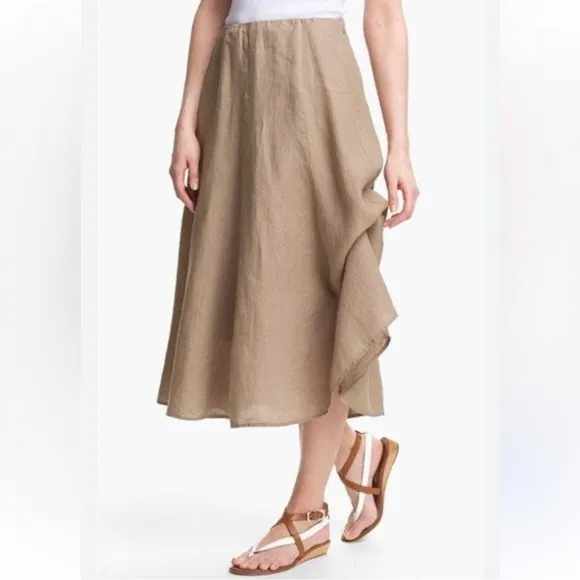 NWT Eileen Fisher Women’s A-Line Handkerchief Linen Skirt Driftwood Brown S