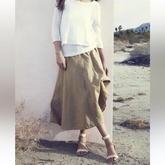 NWT Eileen Fisher Women’s A-Line Handkerchief Linen Skirt Driftwood Brown S