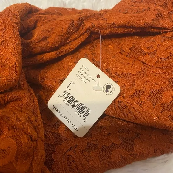 NWT Free People bohemian Pearl Lace Faux Wrap Spanish Chestnut Brown Large