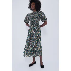 NWT Hyacinth House Black Multi Floral Smocked Samantha Midi Dress, Size XS