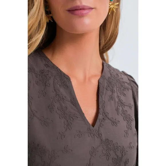 NWT Hyacinth House Brown Textured Becca Bell-Sleeved Mini Dress