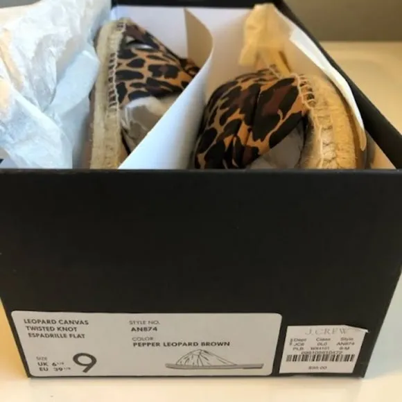 NWT J. CREW Twisted-Knot Espadrille Sandals Pepper Leopard Canvas SZ 9 &amp; 9.5