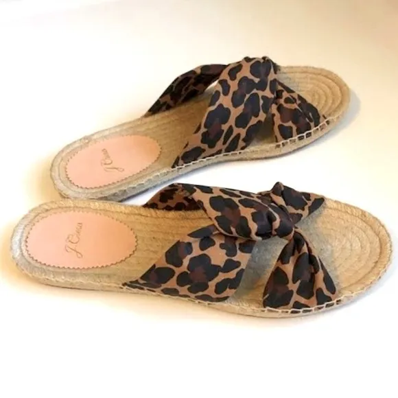 NWT J. CREW Twisted-Knot Espadrille Sandals Pepper Leopard Canvas SZ 9 &amp; 9.5