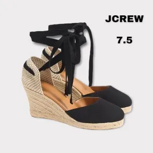 NWT JCREW | ankle wrap espadrilles wedges black 7.5
