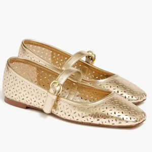 NWT J.Crew Quinn Square-toe Mary Jane Ballet Flats In Gold