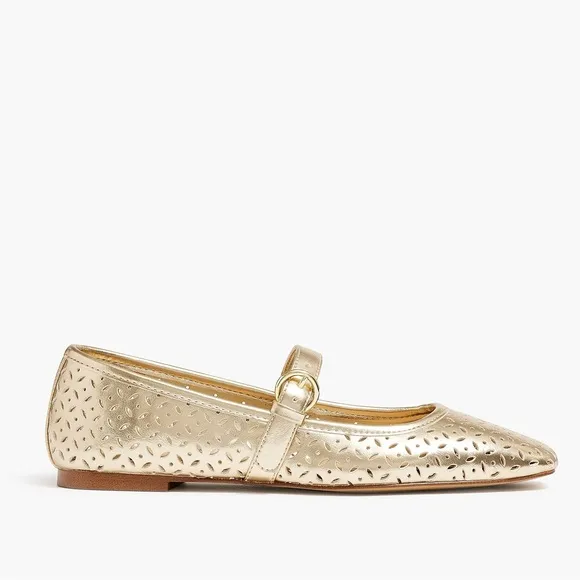 NWT J.Crew Quinn Square-toe Mary Jane Ballet Flats In Gold