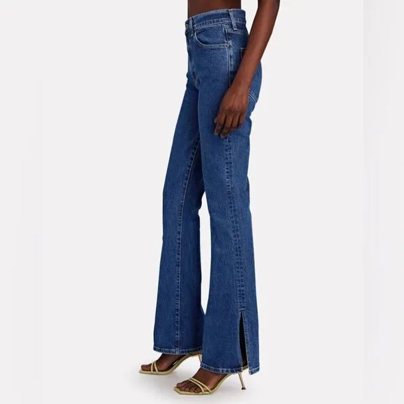 NWT LE JEAN Stella Dark Wash High Rise Split Hem Flare Jeans $278 size 29