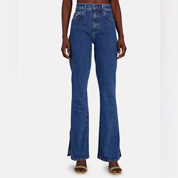 NWT LE JEAN Stella Dark Wash High Rise Split Hem Flare Jeans $278 size 29