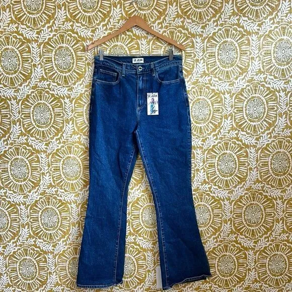 NWT LE JEAN Stella Dark Wash High Rise Split Hem Flare Jeans $278 size 29