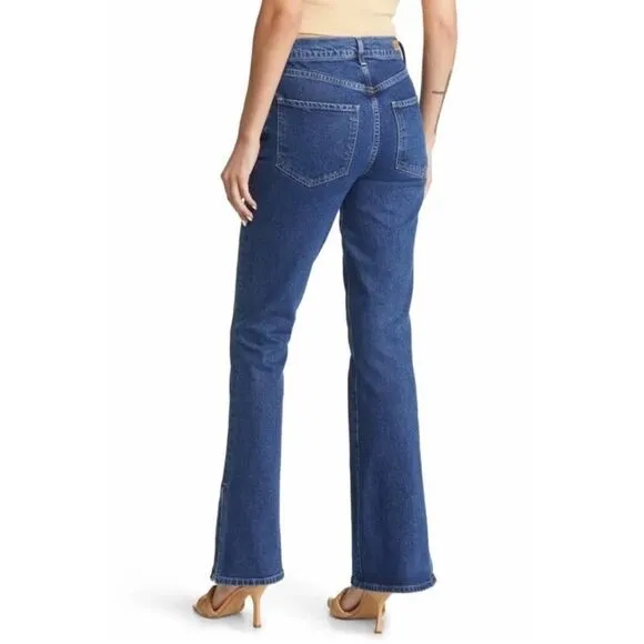 NWT LE JEAN Stella Dark Wash High Rise Split Hem Flare Jeans $278 size 29