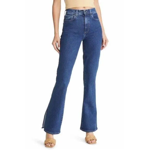 NWT LE JEAN Stella Dark Wash High Rise Split Hem Flare Jeans $278 size 29