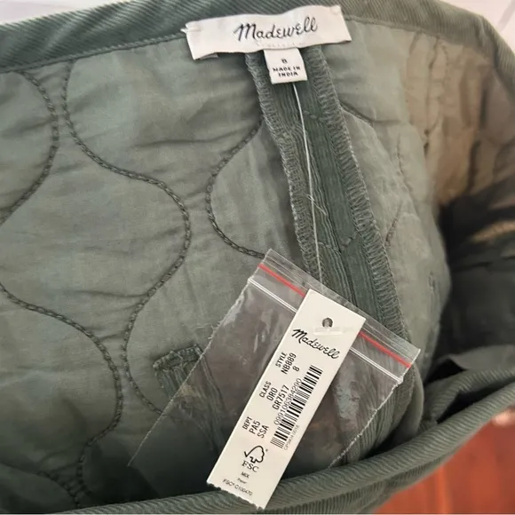 NWT Madewell Women's Simply Sage Corduroy Quilted Mini Skirt in Size 8