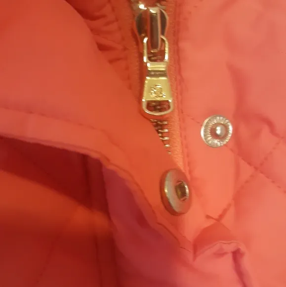 NWT Ralph Lauren Orange Coral Gold Quilted Belted Jacket Coat Size L