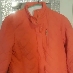 NWT Ralph Lauren Orange Coral Gold Quilted Belted Jacket Coat Size L