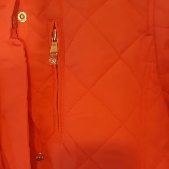 NWT Ralph Lauren Orange Coral Gold Quilted Belted Jacket Coat Size L