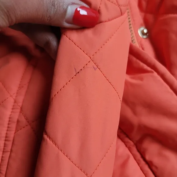 NWT Ralph Lauren Orange Coral Gold Quilted Belted Jacket Coat Size L