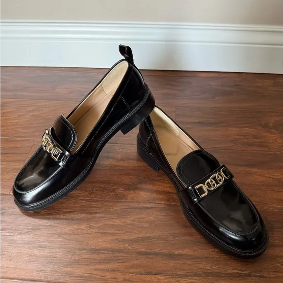 NWT Sam Edelman Black Christy Loafers with Gold and Silver Accent-Size 8