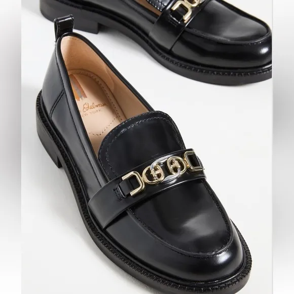 NWT Sam Edelman Black Christy Loafers with Gold and Silver Accent-Size 8