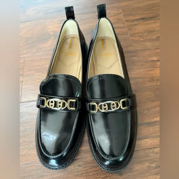 NWT Sam Edelman Black Christy Loafers with Gold and Silver Accent-Size 8