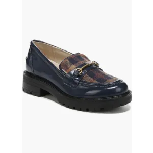 NWT SAM EDELMAN Kids Baltic Navy &amp; Rust Tully Lug Sole Plaid Loafers Sz 4