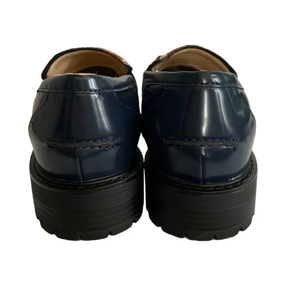 NWT SAM EDELMAN Kids Baltic Navy &amp; Rust Tully Lug Sole Plaid Loafers Sz 4