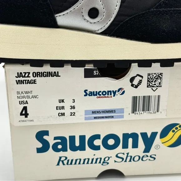 NWT Saucony Jazz Vintage Classic Sneakers Black White Silver Original Runners
