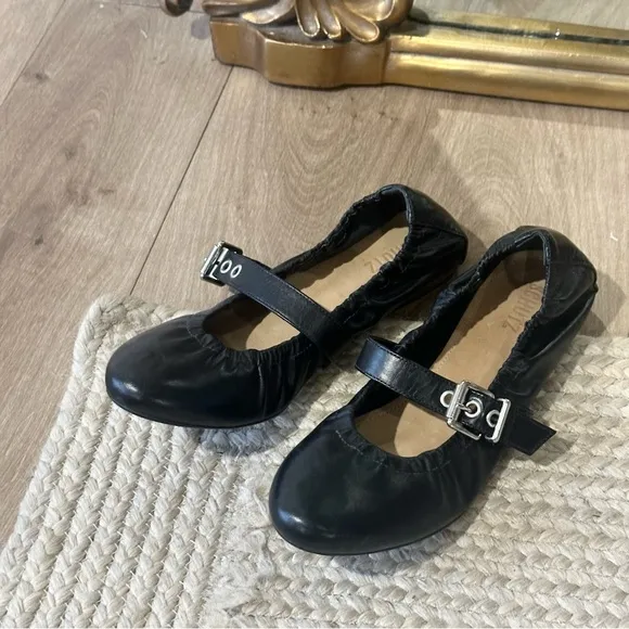 NWT Schutz Calita Buckle Ballet Flats Black Leather